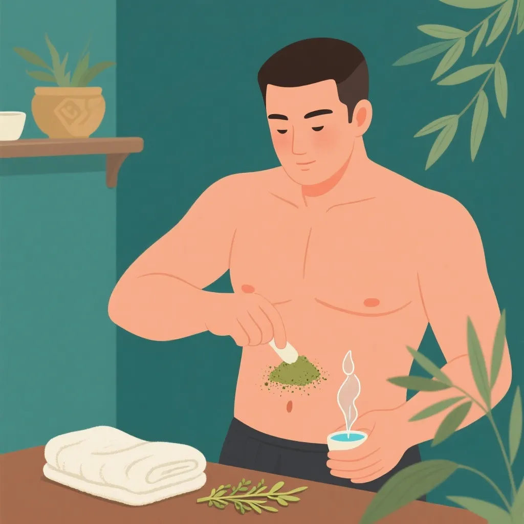 BPH herbal remedy powder applied to navel area