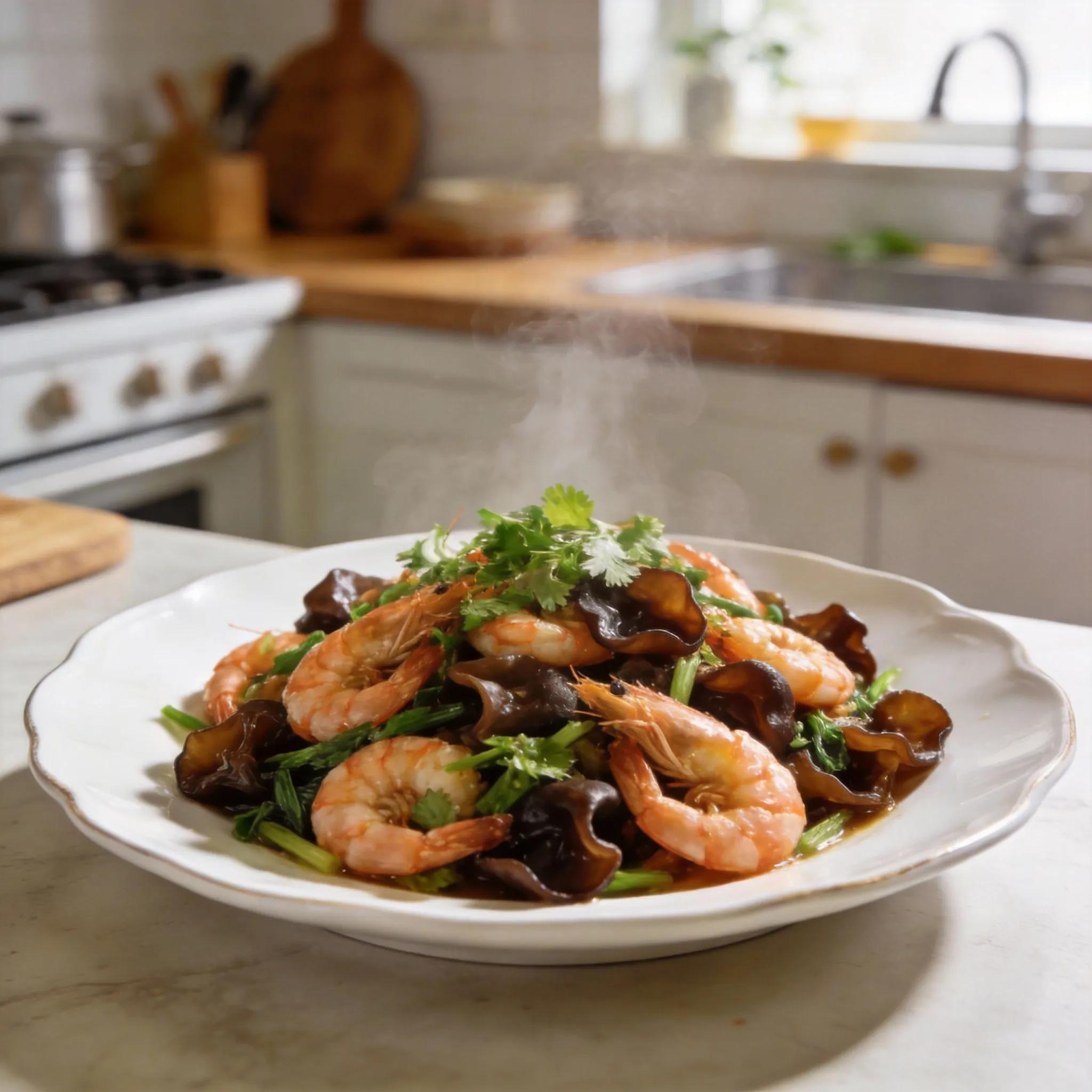Wood Ear Shrimp Stir-Fry for Treating Erectile Dysfunction and Nocturnal Emissions