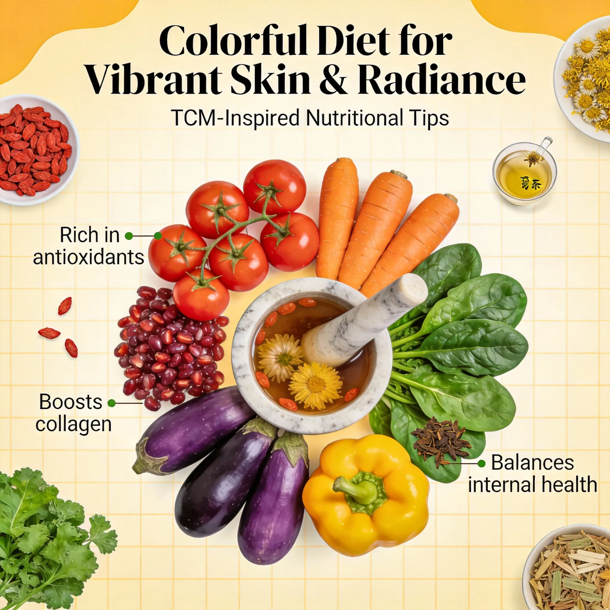 Colorful diet variety for skin improvement