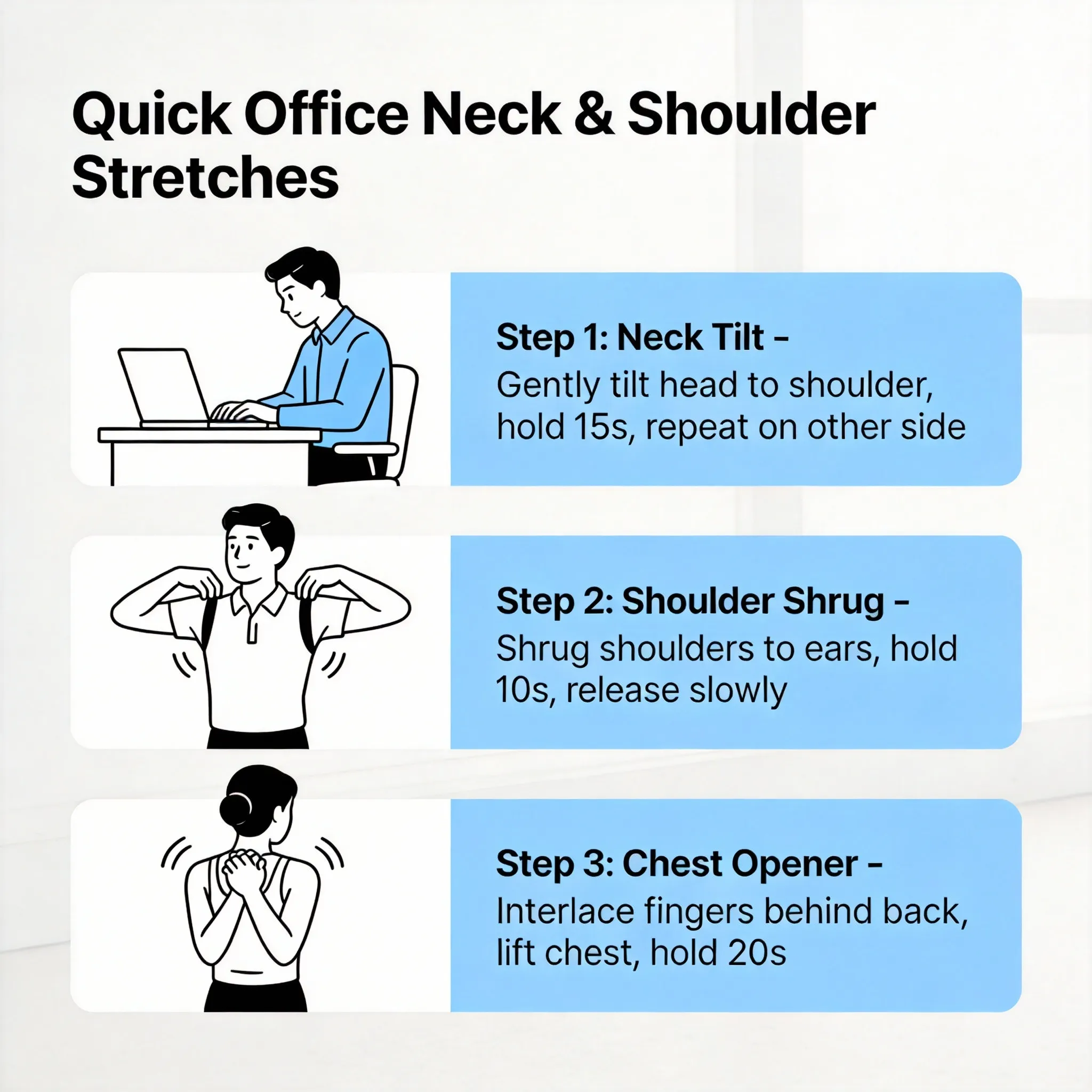 Neck and shoulder stretch, office exercise