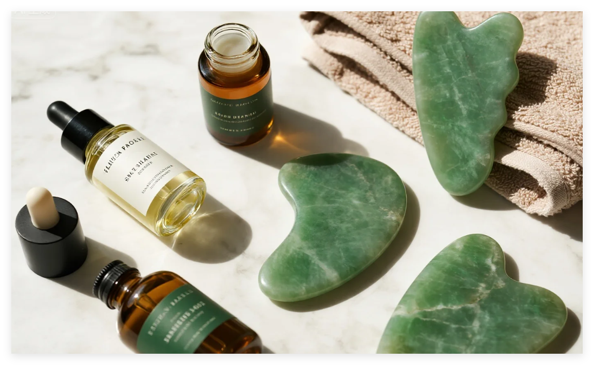 Before and after comparison showing relaxed facial muscles after gua sha treatment