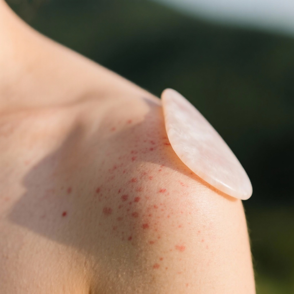 Gua sha for frozen shoulder points, showing proper technique