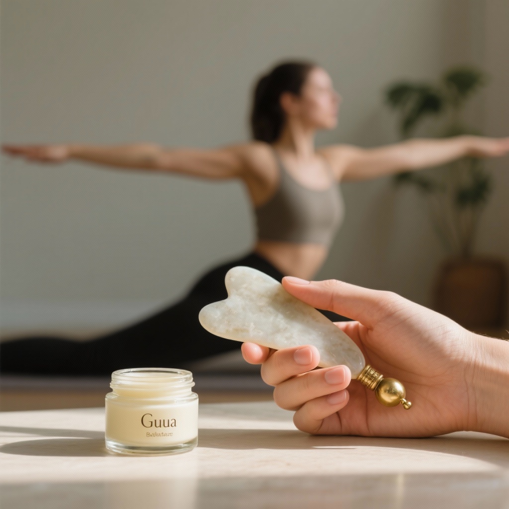 Gua Sha Self-Rehabilitation: person stretching and exercising after gua sha.