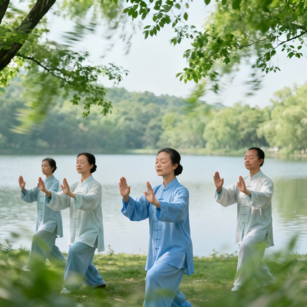 Qigong Tai Chi Meditation practitioners finding serene balance