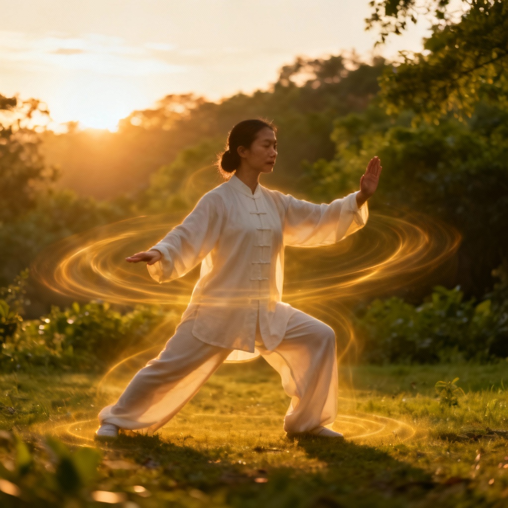 Qigong immunity practice outdoors, boosting health and energy