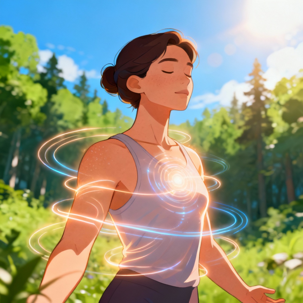 Qigong immunity practitioner meditating in nature, strong and healthy