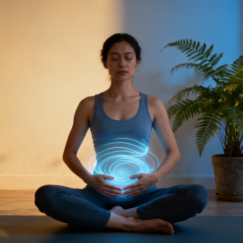 Qigong for Asthma patients, a person in a gentle Qigong pose with tranquil expression