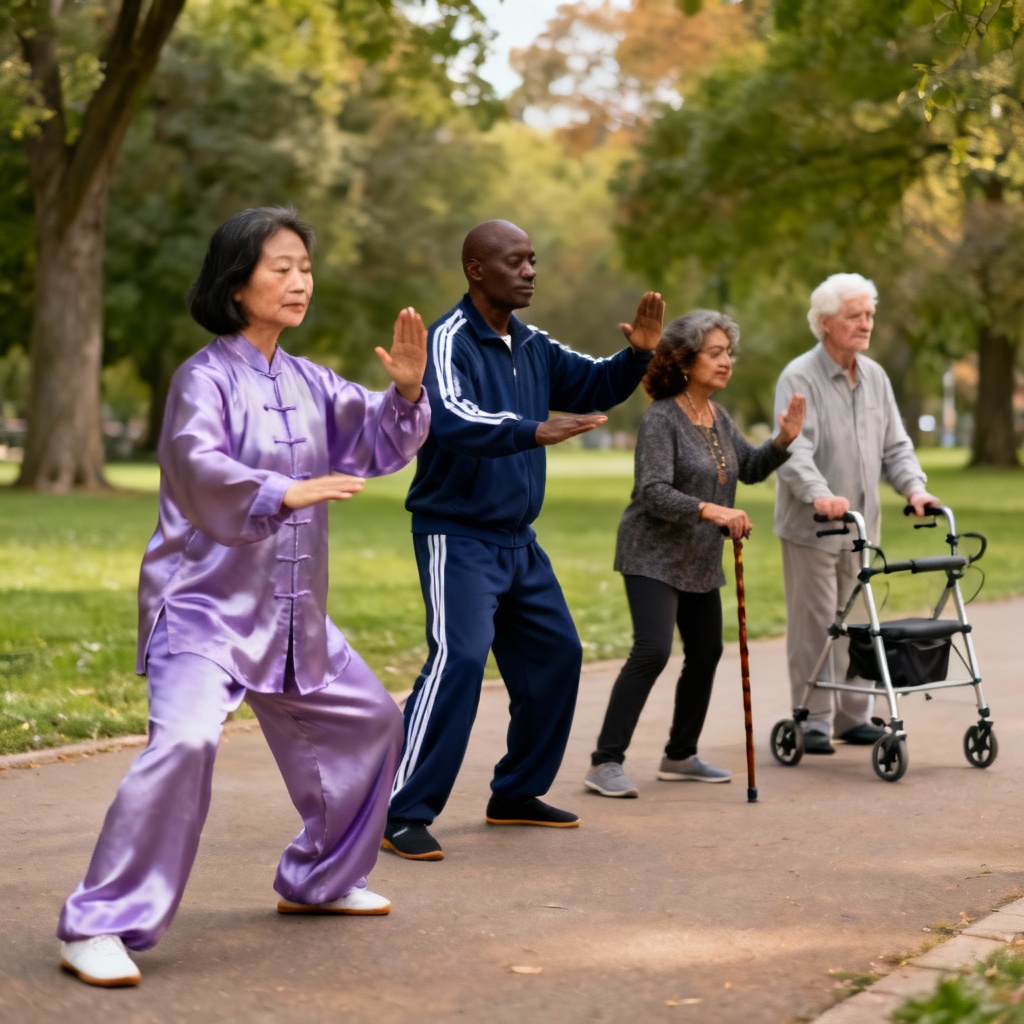 Tai Chi Alzheimer's: Seniors practicing for cognitive boost.