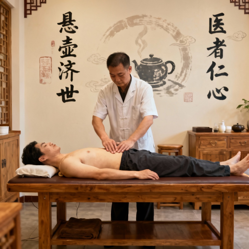 Tuina massage practitioner working on a patient's back, relieving tension.