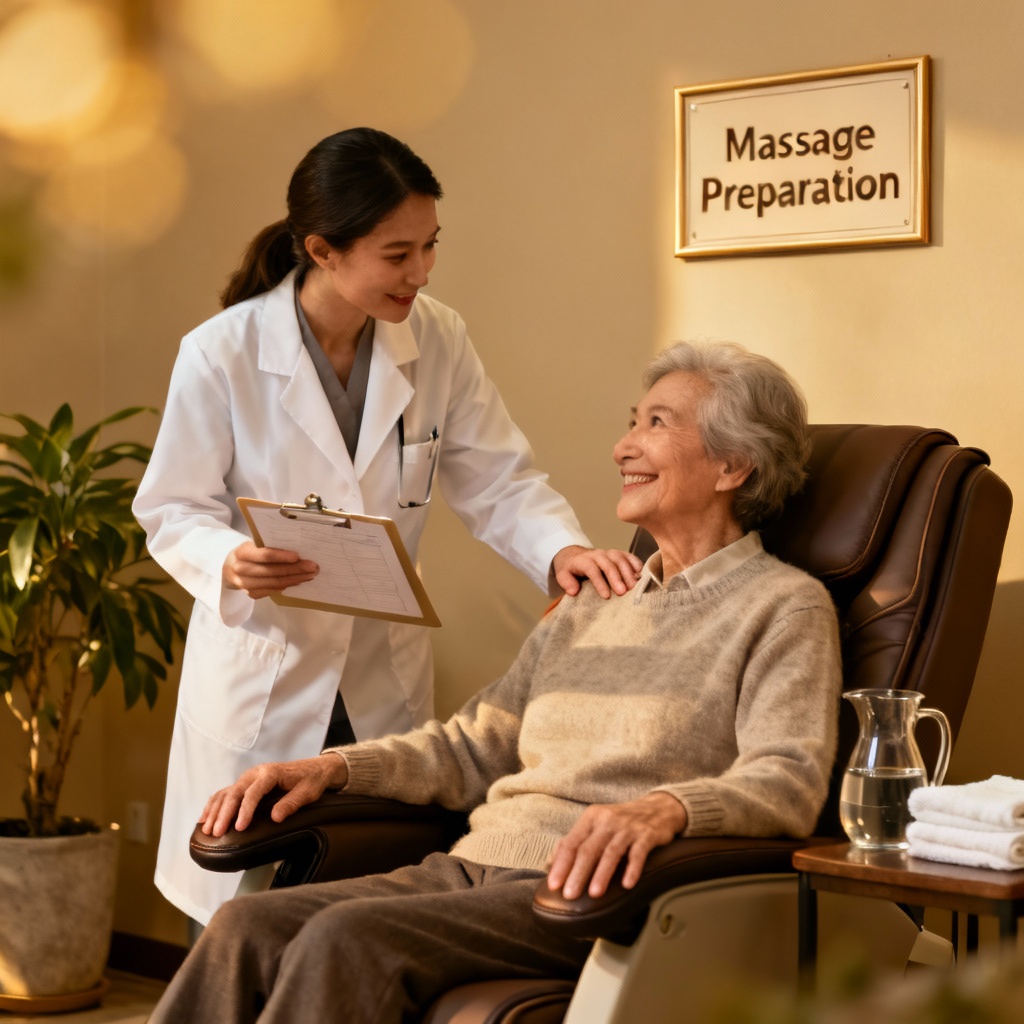 Elderly Massage Precautions: Caregiver checking elderly patient's comfort.
