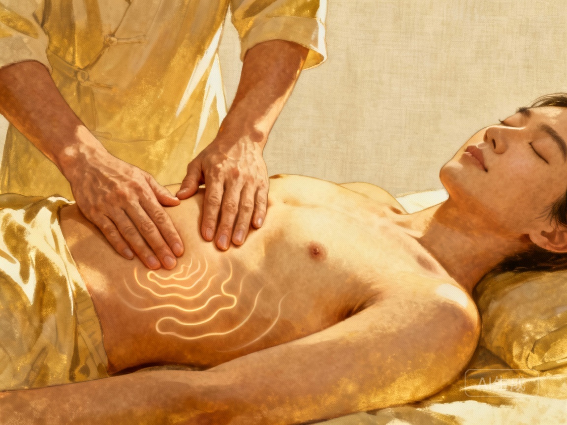 Person receiving tuina massage for constipation relief