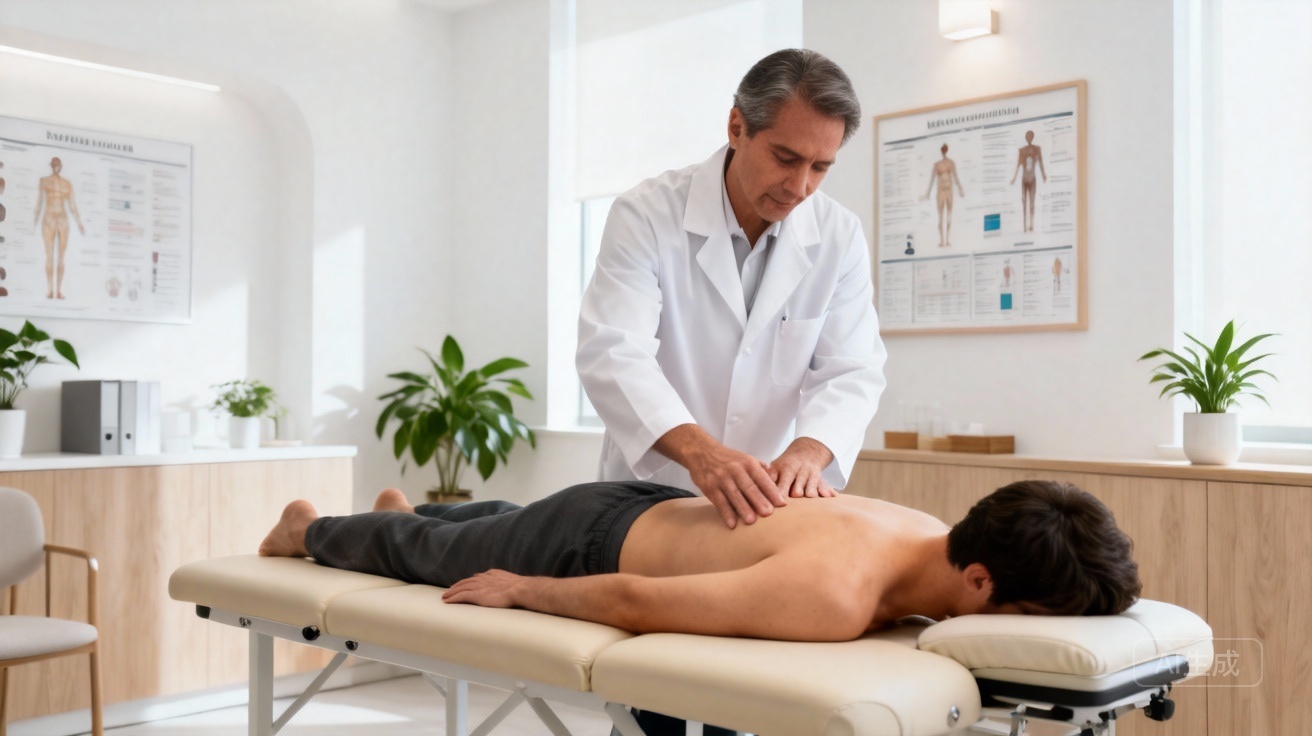 Tuina in the US, expert therapist performing back massage.