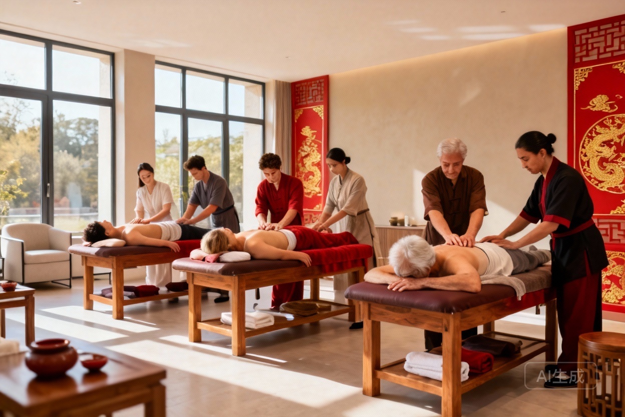 Tuina in Europe therapist working on a patient's back, promoting wellness.