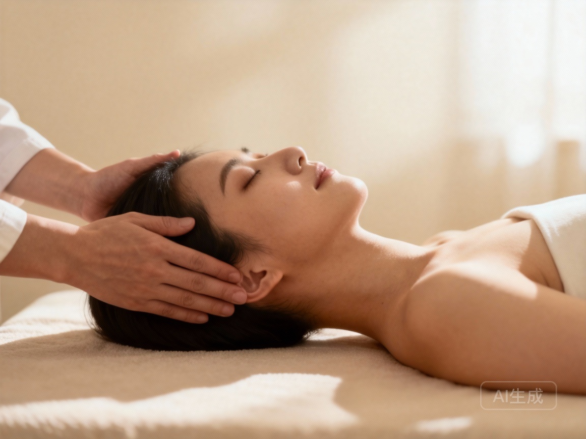 Person experiencing combined Tuina and Mindfulness Meditation