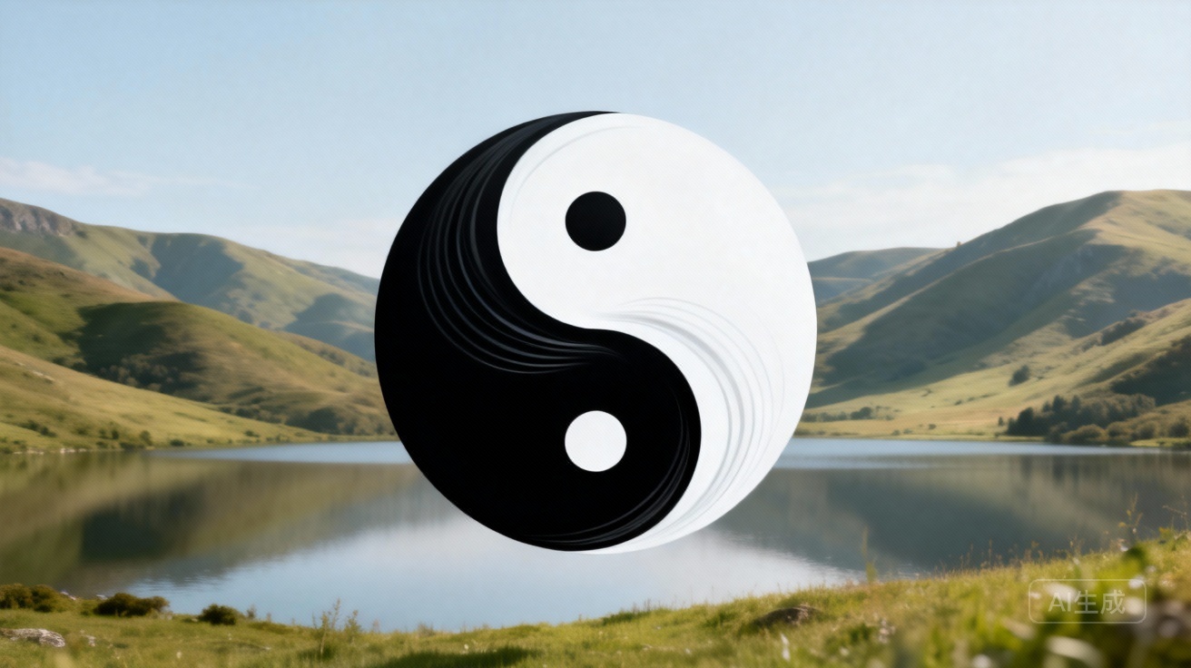 Balanced Yin Yang symbol with human body overlay, harmony concept
