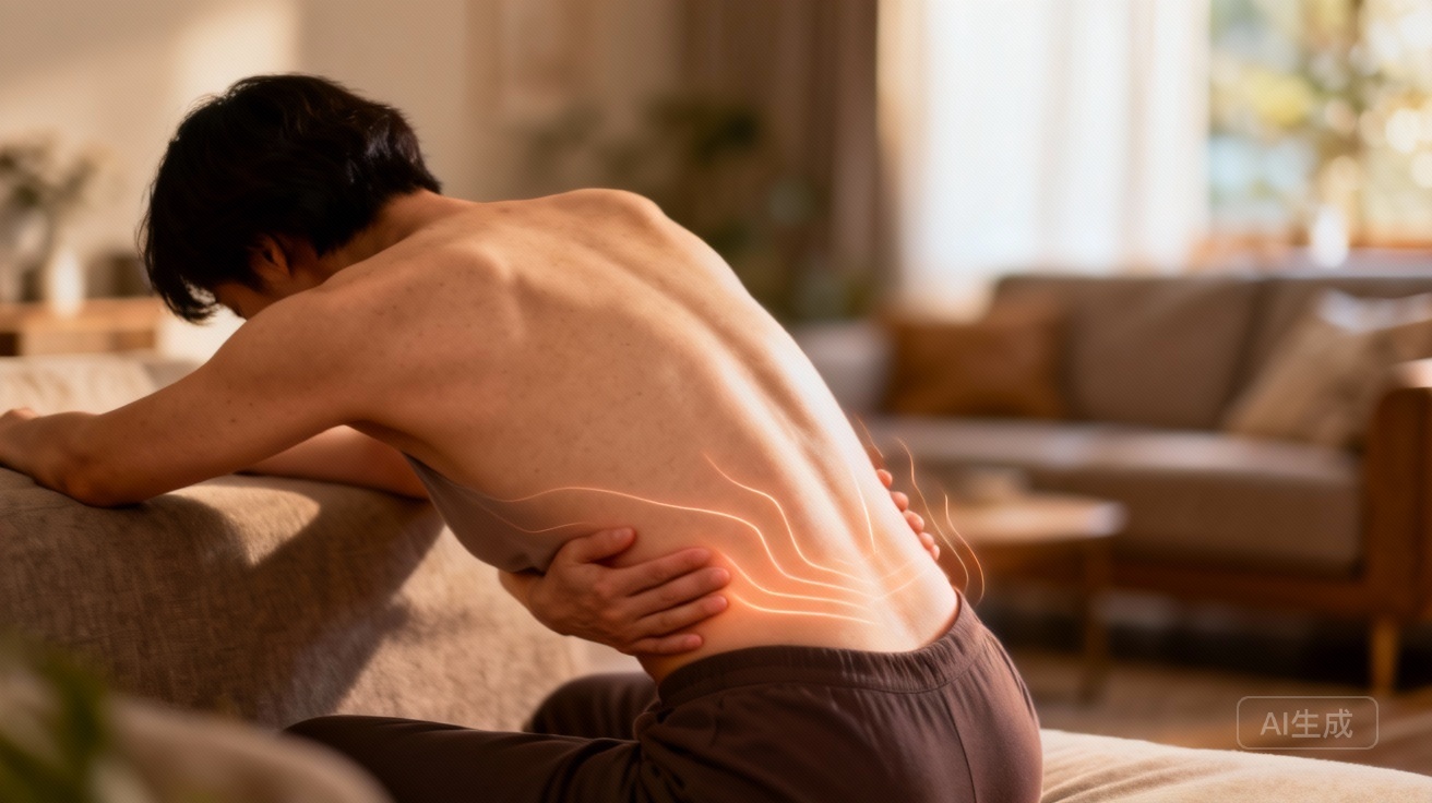 Relieved individual after cupping therapy for back stiffness