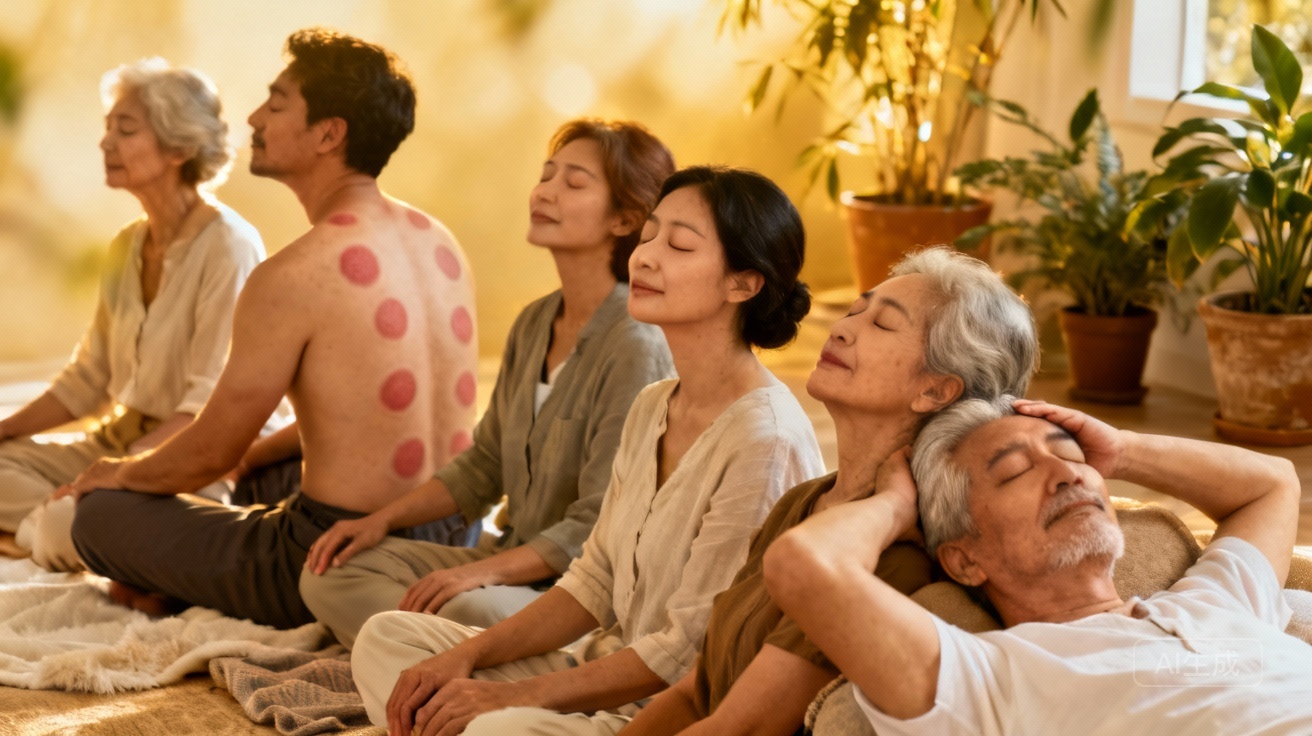 Cupping for Headache Relief, professional practitioner applying cups.